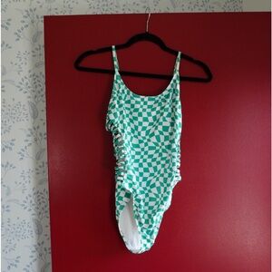 Small One Piece Swimsuit Checkered Side Cutout